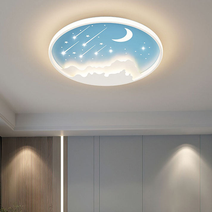 Modern Simplicity Iron Round Children LED Flush Mount Ceiling Light For Bedroom