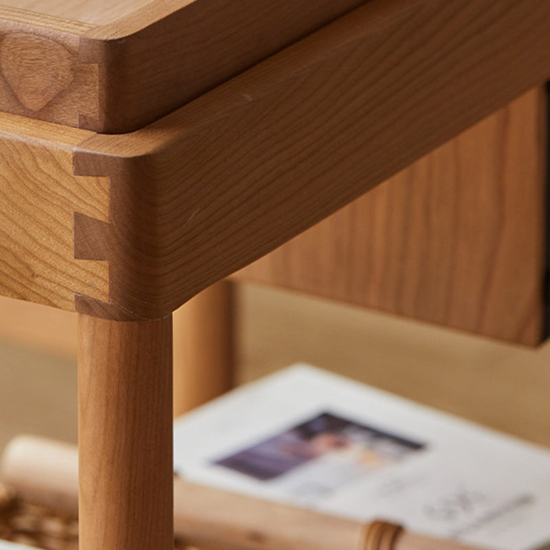 Mesa de café rectangular de vidrio y madera escandinava contemporánea de 2 niveles para sala de estar 