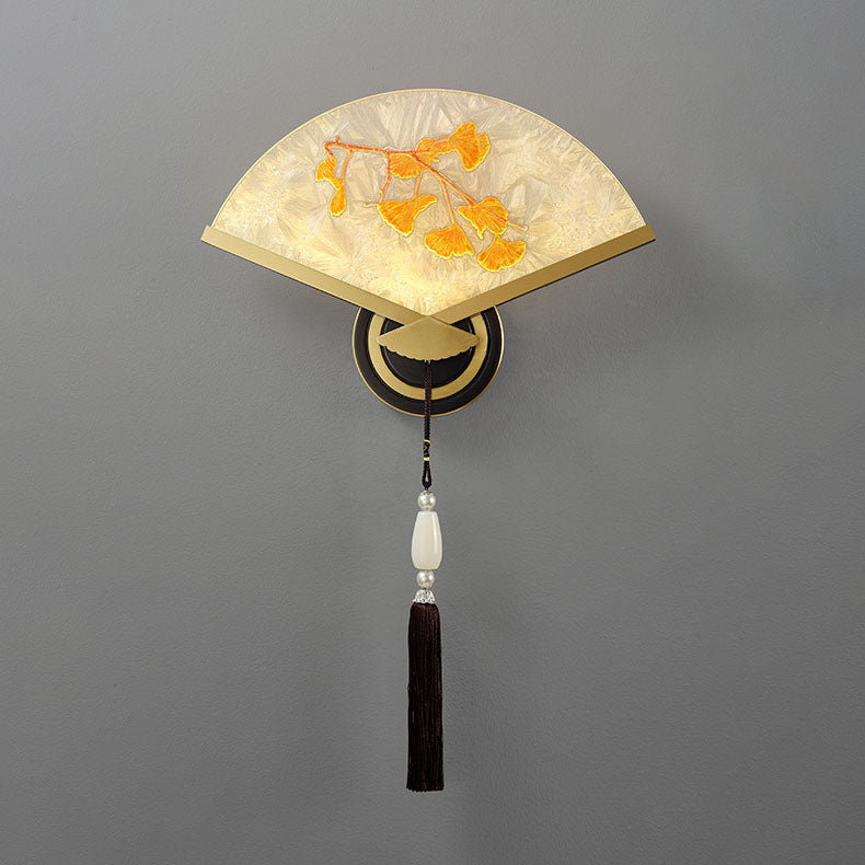 Lámpara de aplique de pared LED de acrílico de magnesio y cobre acanalado chino tradicional para dormitorio 