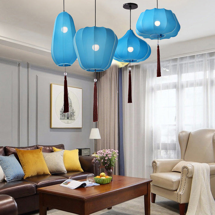 Lanterne chinoise traditionnelle en tissu et fer 1 lumière, suspension pour chambre à coucher 