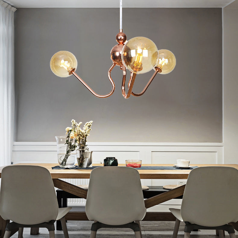 Zeitgenössischer Luxus-Kronleuchter mit Eisenrahmen und rundem Glasschirm, 3 Lichter, für Wohnzimmer 