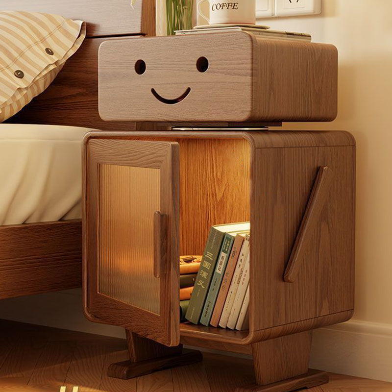 Table de nuit contemporaine carrée en bois de caoutchouc avec verre et métal à 2 tiroirs pour chambre 