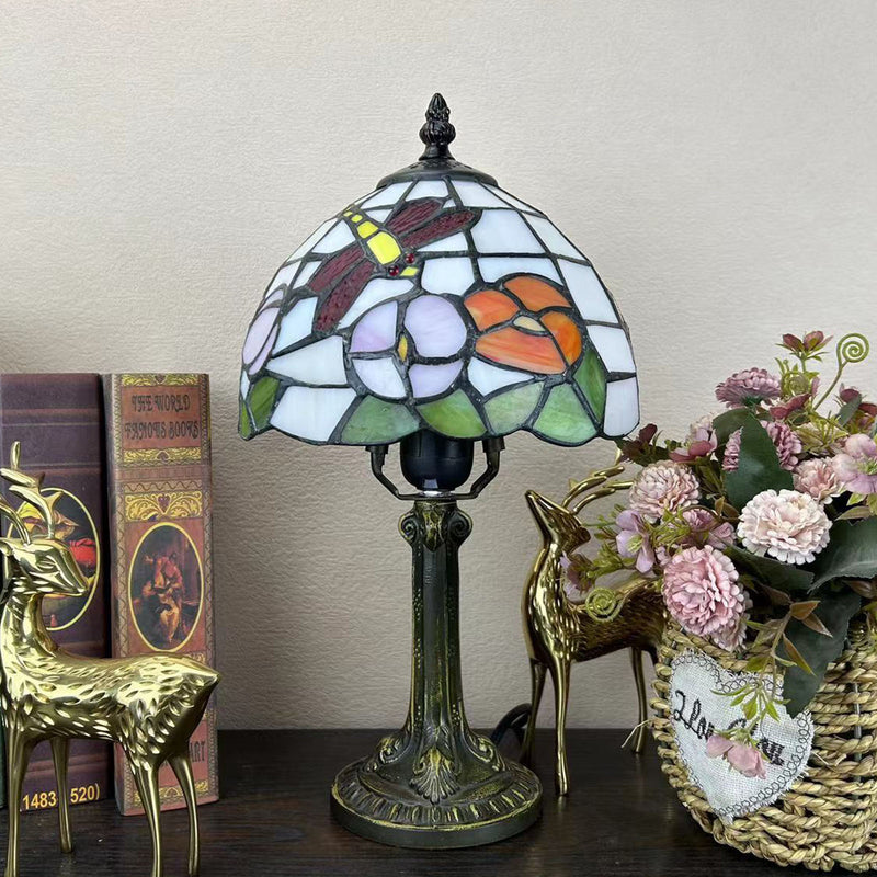 Traditionelle Tiffany Legierung Glas Dome Blume 1-Licht Tischlampe für Nachttisch 