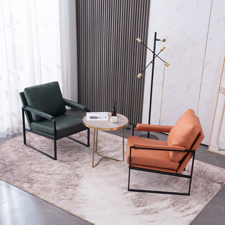 Contemporary Scandinavian Fabric Velvet Faux Leather Carbon Steel Latex Sponge Square Accent Chair Backrest Armrest For Living Room