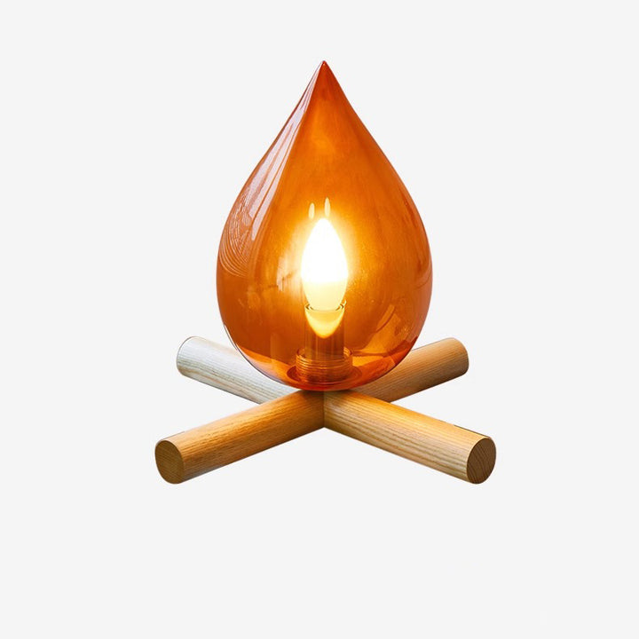 Lámpara de Mesa de 1 Luz de Madera Maciza con Vidrio y Llama Creativa Contemporánea para Dormitorio 