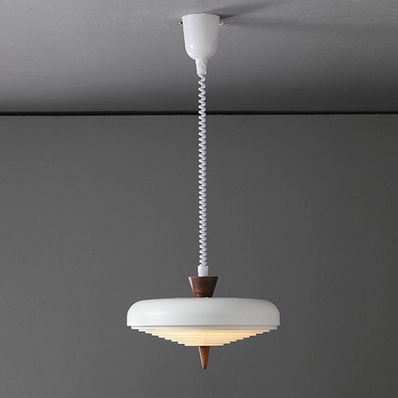 Suspension Luminaire Contemporain en Bois Massif Nordique avec Soucoupe Volante en Fer à 1 Lumière pour Salle à Manger 