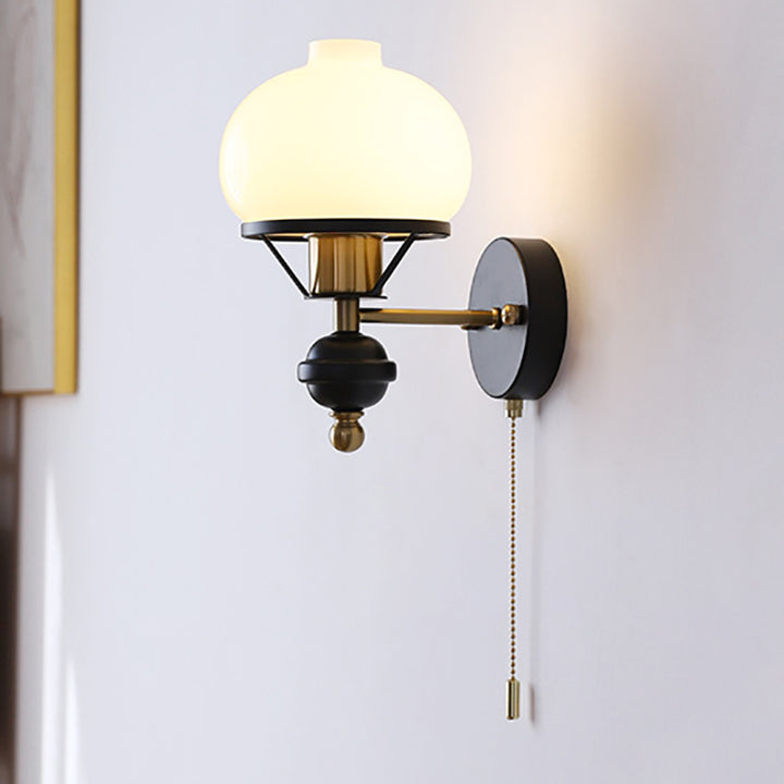 Traditionelle französische geometrische Kreis-Wandleuchte aus Glas und Eisen mit 1 Licht für Wohnzimmer 