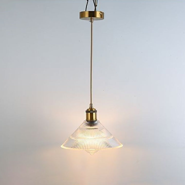 Traditional Japanese Wood Brass Glass Semicircular Loudspeaker 1-Light Pendant Light For Dining Room