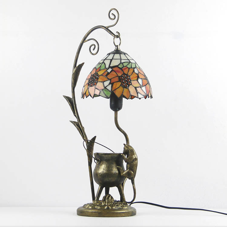 Traditional Tiffany Mouse Flower Resin Stained Glass 1-Light Table Lamp For Bedroom