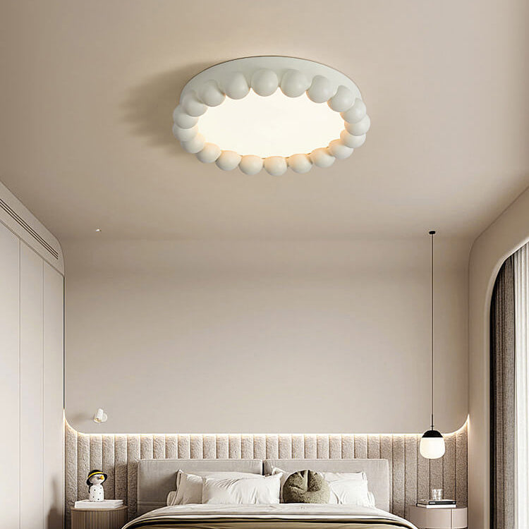 French Modern Cream Disc Glass Steel Acrylic LED Flush Mount Ceiling Light