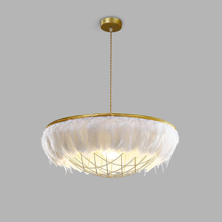 Nordic Light Luxury Feather Round Copper 2-Light Chandelier