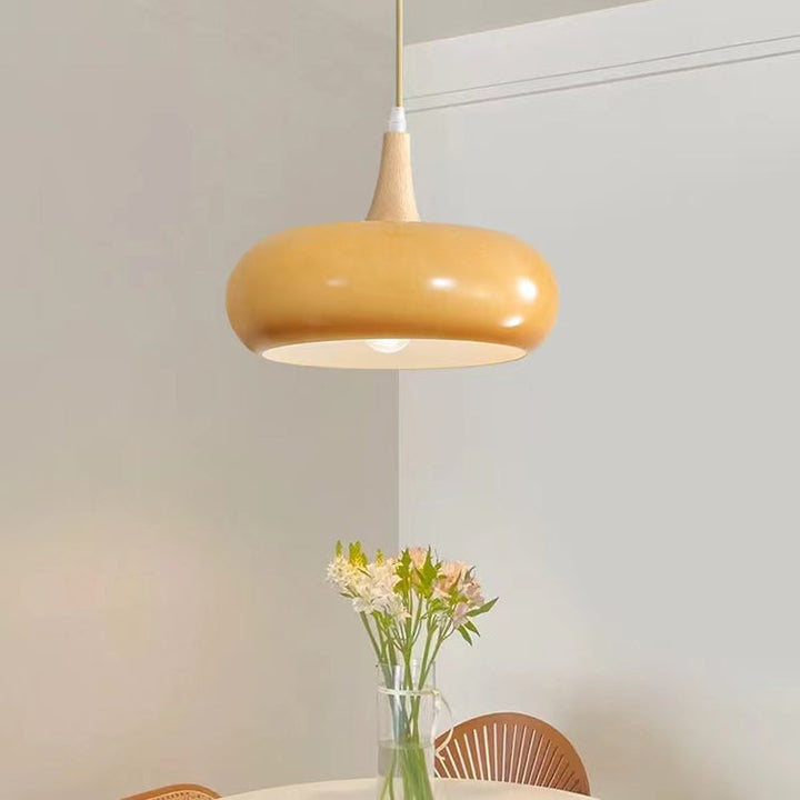 Zeitgenössische Einfachheit Persimmon Glas Form Holz 1-Licht Pendelleuchte für Wohnzimmer 
