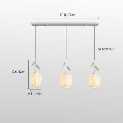 Zeitgenössischer kreativer Blumen-Glas-Eisen-Blätter-Entwurf 3-Licht-Insel-Licht-Kronleuchter für Wohnzimmer 