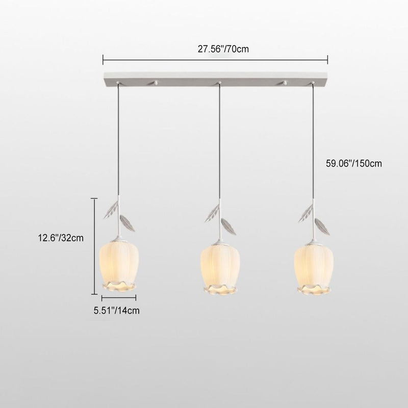 Zeitgenössischer kreativer Blumen-Glas-Eisen-Blätter-Entwurf 3-Licht-Insel-Licht-Kronleuchter für Wohnzimmer 