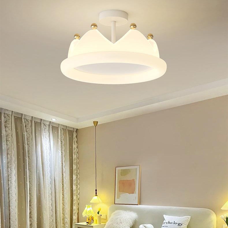 Contemporary Creative Kids Crown Iron PE LED Semi-Flush Mount Ceiling Light For Bedroom