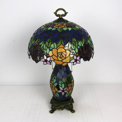 Tiffany Vintage Rose Flower Decor Stained Glass Dome 2-Light Table Lamp