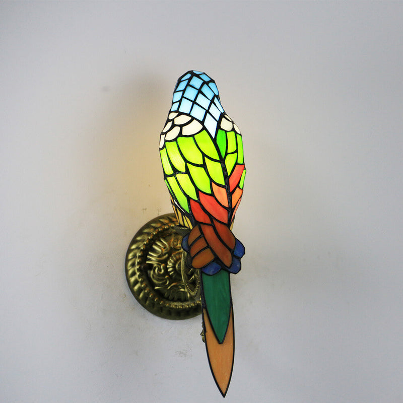 Tiffany Vintage Parrot Stained Glass 1-Light Wall Sconce Lamp