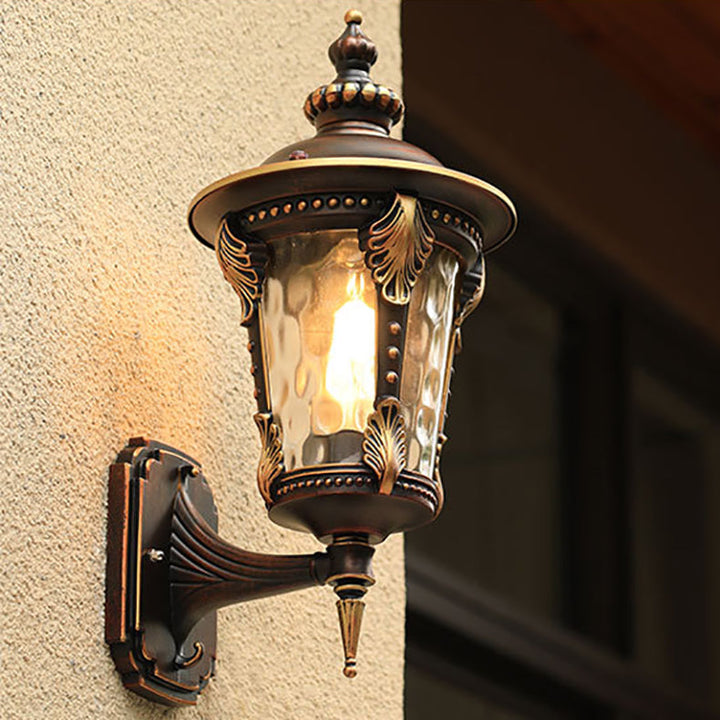 Traditional European Cylinder Quadrilateral Aluminum Glass 1-Light Wall Sconce Lamp For Outdoor Patio