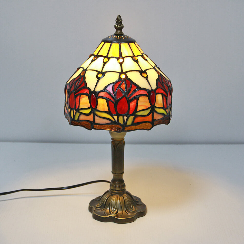 Vintage Tiffany Tierblumen Dekoration Buntglas Kuppel 1-Licht Tischlampe 