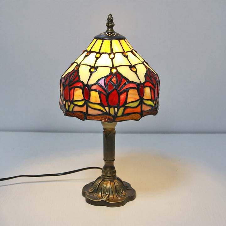 Vintage Tiffany Tierblumen Dekoration Buntglas Kuppel 1-Licht Tischlampe 