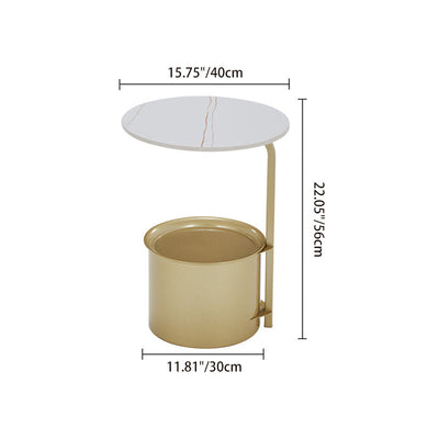 Table d'appoint moderne minimaliste ronde en fer avec plateau en pierre - 1 rangement pour salon 