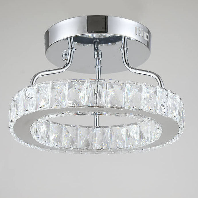 Modern Classic Crystal Round Chrome LED Semi-Flush Mount Ceiling Light