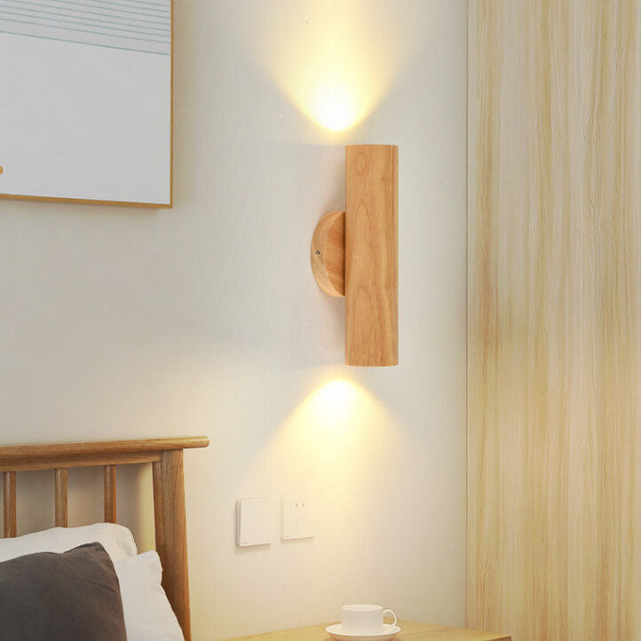 Modern Simple Warm Solid Wood Strip Double Head LED Wall Sconce Lamp