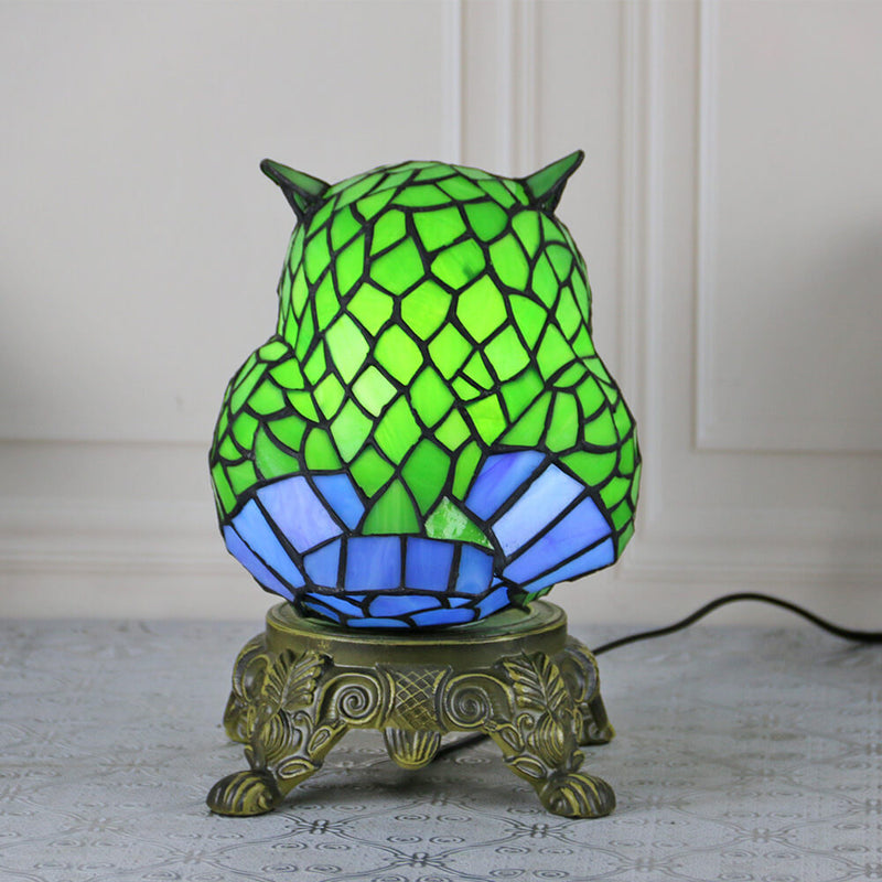 Vintage Tiffany Cartoon Parrot Resin Stained Glass 1-Light Table Lamp