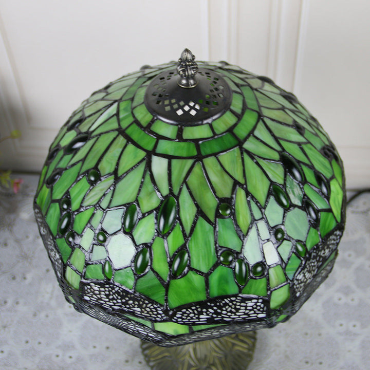 Lampe de table 1 lumière avec base en résine et vitrail Tiffany traditionnel libellule pour maison ou bureau 