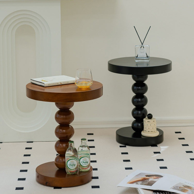 Table basse ronde vintage traditionnelle en bois perlé pour salon 
