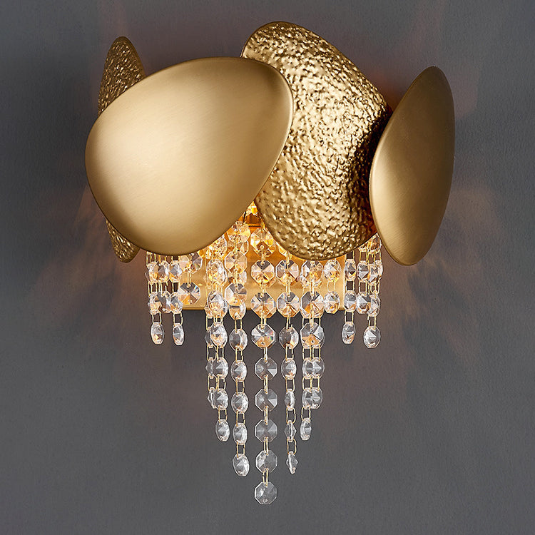Applique murale contemporaine de luxe en cristal de fer à deux lumières de forme ovale irrégulière pour salon 