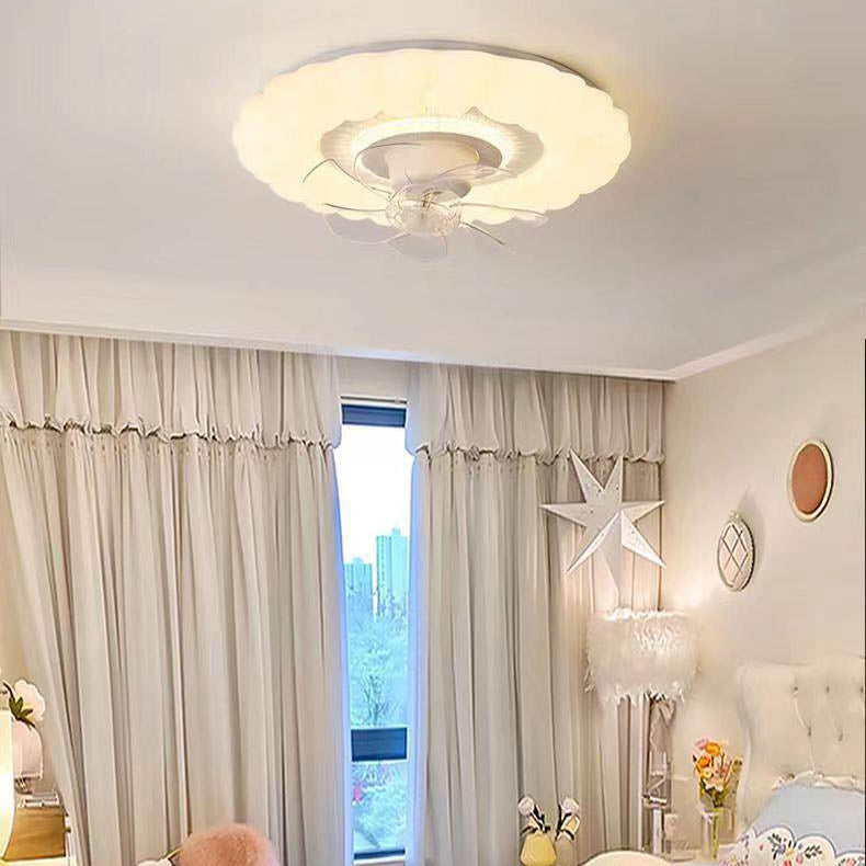 Modern Minimalist Round Hardware LED Flush Mount Ceiling Fan Light For Living Room