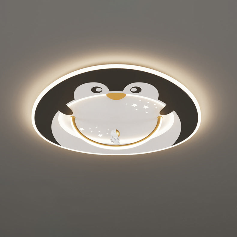 Moderne Art Deco Kinder Aluminium Acryl Pinguin Panda Löwe Schaf Runde LED Unterputz Deckenleuchte für Schlafzimmer 