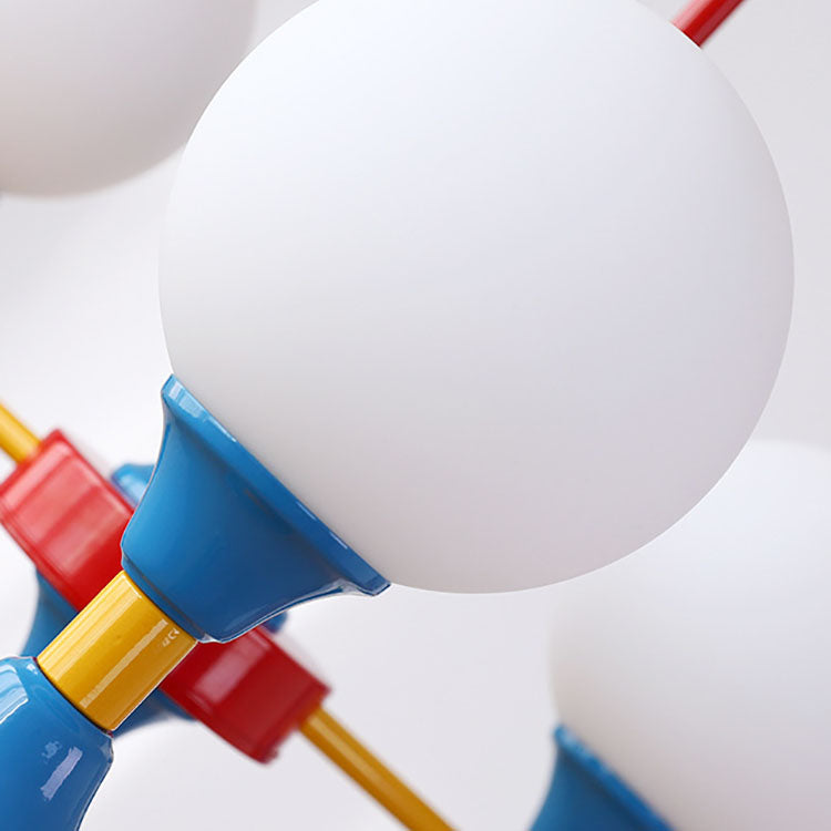 Zeitgenössischer nordischer Kronleuchter mit Eisenrahmen und Glaskugelschirm, 3/5 Lichter, für Wohnzimmer 