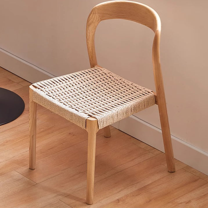 Traditioneller Vintage Stuhl mit quadratischem, geflochtenem Seilsitz, Holzrahmen, Rückenlehne ohne Armlehnen für Esszimmer 