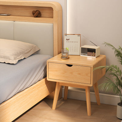 Table de nuit en bois de caoutchouc carré cubique rectangulaire moderne avec 1/2 tiroir pour chevet 