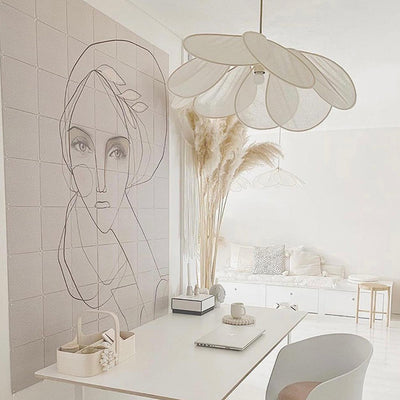 Abat-jour contemporain en tissu pétale de style bohème, luminaire suspendu à 1 lumière pour le salon 