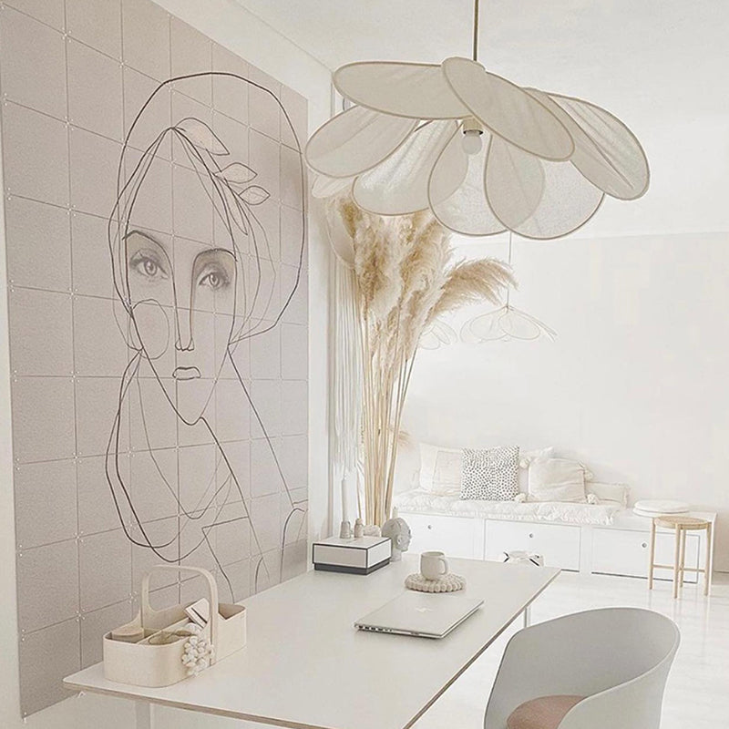 Abat-jour contemporain en tissu pétale de style bohème, luminaire suspendu à 1 lumière pour le salon 
