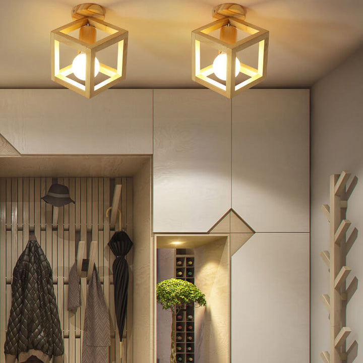 Japanischer minimalistischer hohler geometrischer Würfel 1-Licht Semi-Flush-Mount-Deckenleuchte 