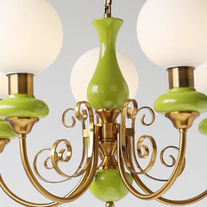 Traditioneller Vintage-Kronleuchter mit runder Kugel aus Eisen und Glas, 3/5 Lichter, für Wohnzimmer 