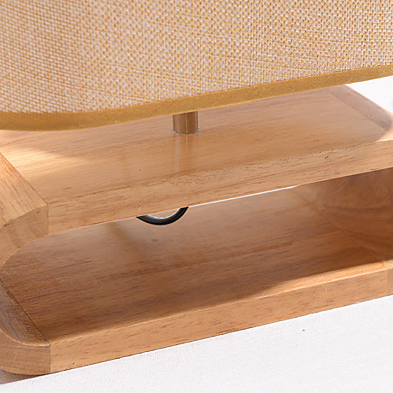 Lámpara de mesa contemporánea nórdica de cilindro de tela de madera elíptica de 1 luz para estudio 