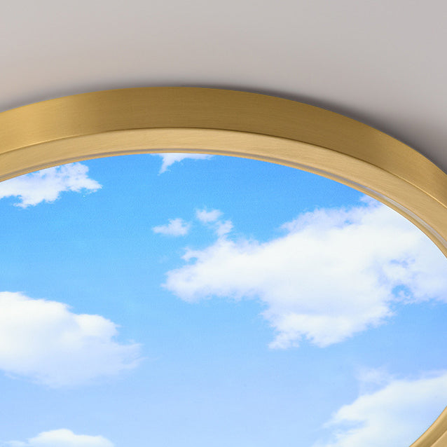 Moderne Einfachheit Vollkupfer Blauer Himmel Wolken Design Runder Acrylschirm LED Deckenleuchte für Wohnzimmer 