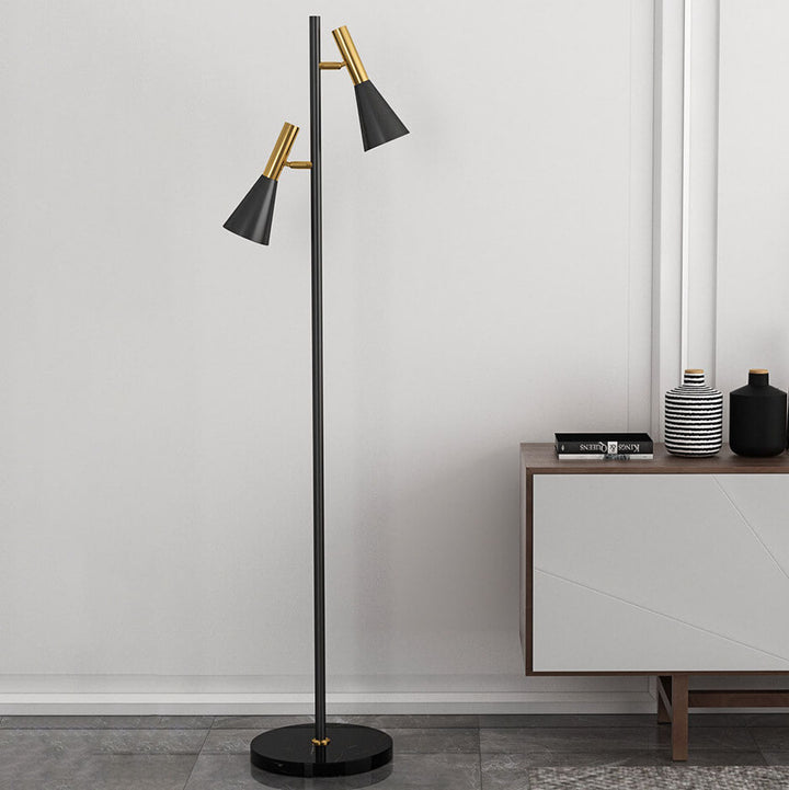Modern Minimalist Marble Iron Horn Shade Rotatable 2-Light Standing Floor Lamp For Living Room &amp; Bedroom