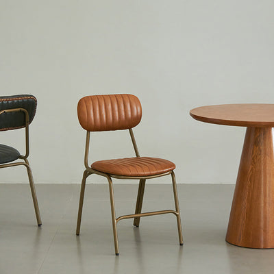 Chaise de salle à manger contemporaine en cuir industriel avec dossier et repose-pieds en fer carré à rayures elliptiques 