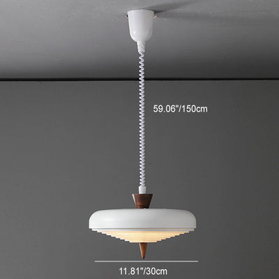 Suspension Luminaire Contemporain en Bois Massif Nordique avec Soucoupe Volante en Fer à 1 Lumière pour Salle à Manger 