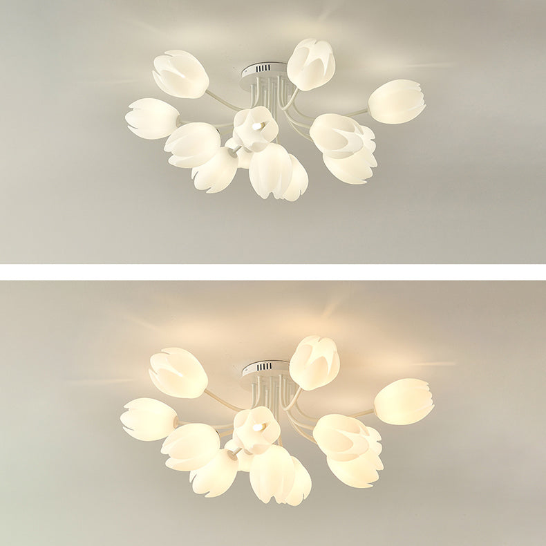 Modern Art Deco Tulip Flower Design 3/7/11/13 Light Semi-Flush Mount Ceiling Light For Living Room