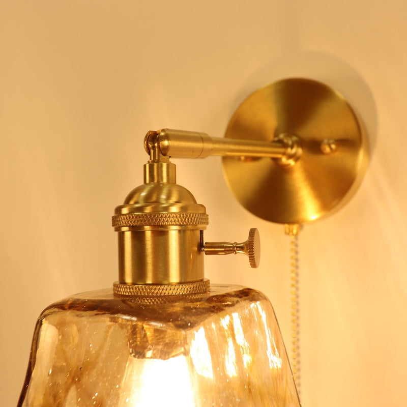 Traditionelle Vintage Messing Bernstein Quadrat Glas Schatten 1-Licht Wand Leuchte Lampe für Wohnzimmer 