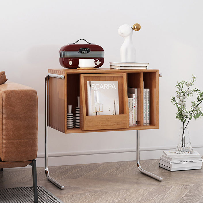 Contemporary Nordic Rectangular Pine Wood Plywood Stainless Steel End Table 2-Tier For Living Room