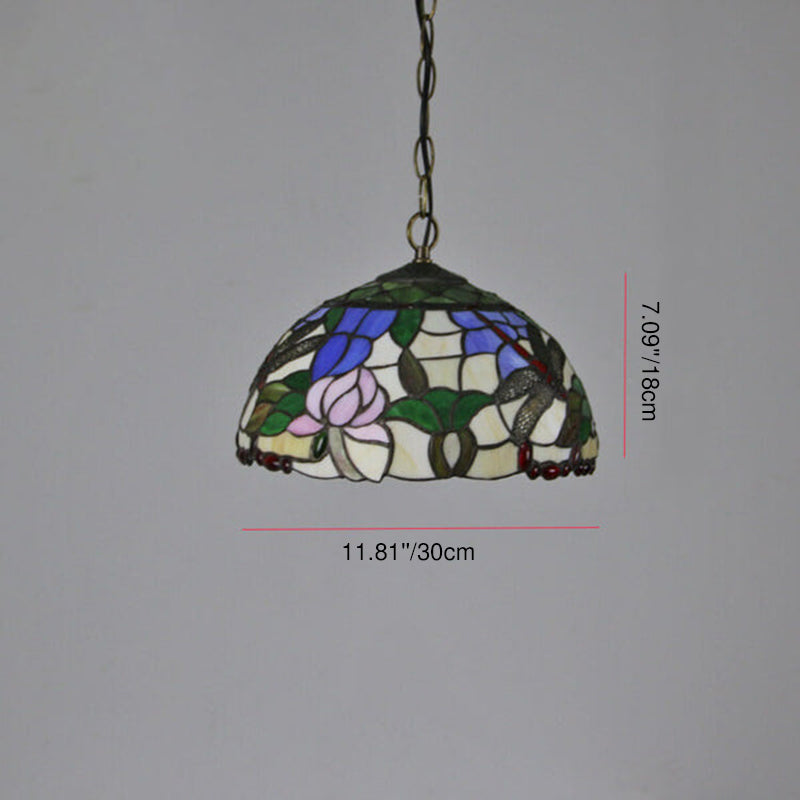Traditional Tiffany Round Dome Baroque Stained Glass 1-Light Pendant Light For Bedroom