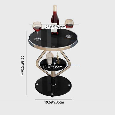 Zeitgenössischer nordischer runder Lutscher-Glas-Edelstahl-Beistelltisch 2-stufig für das Wohnzimmer 